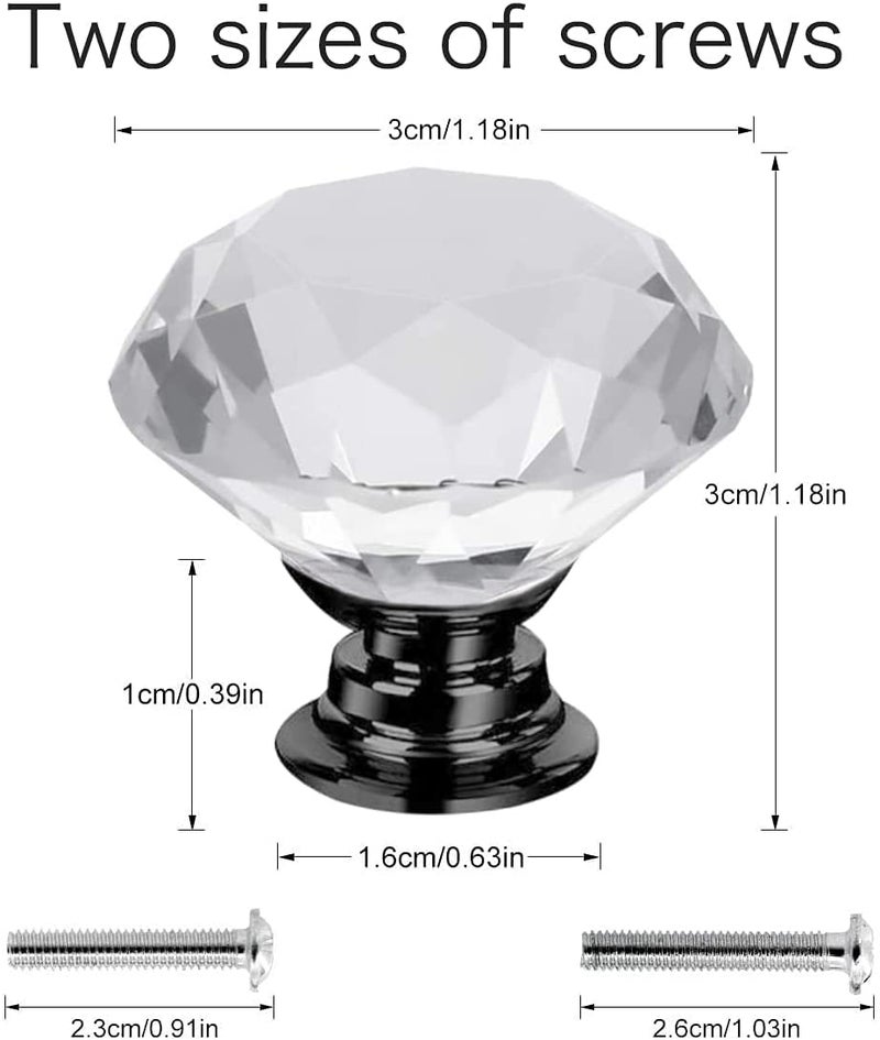 Akstore 6 Pcs Crystal Glass Cabinet Knobs 30mm Diamond Shape Drawer Kitchen Cabinets Dresser Cupboard Wardrobe Pulls Handles (30mm, Clear-Black) - Image 5